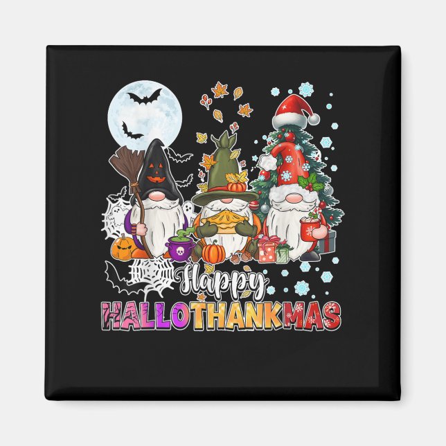 Imán Feliz Hallothanksmas Gnomes Lover Funny Halloween (Frente)