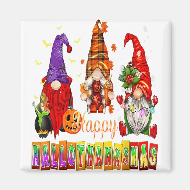 Imán Feliz Hallothanksmas Gnomes Lover Halloween Gracia (Frente)