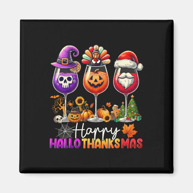 Imán Feliz Hallothanksmas Halloween Día de Acción de Gr (Frente)