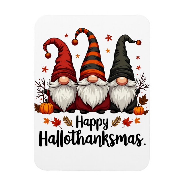 Imán Feliz Hallothanksmas Halloween Navidad Gnomes (Vertical)