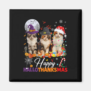 Imán Feliz Hallothanksmas lindo gatos Halloween Thanksg