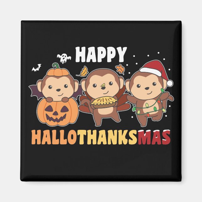 Imán Feliz Hallothanksmas Monos Navidades Magn (Frente)
