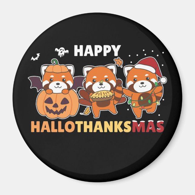 Imán Feliz Hallothanksmas Pandas Navidades Mamáes Red P (Frente)