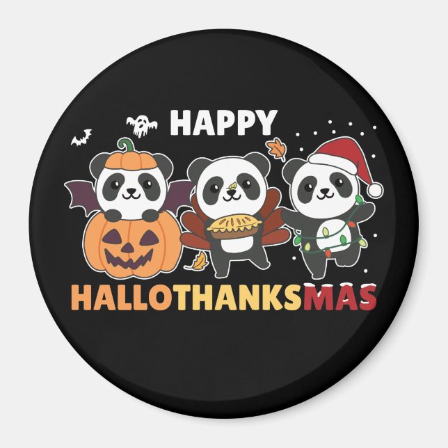 Imán Feliz Hallothanksmas Pandas Navidades Panda Magnet (Frente)