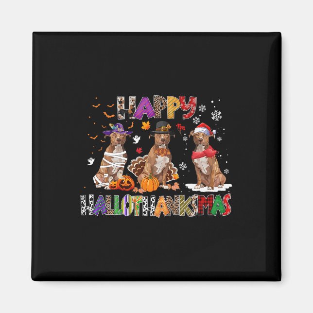 Imán Feliz Hallothanksmas Pitbull Lover Halloween C (Frente)