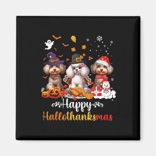 Imán Feliz Hallothanksmas Poodle Dog Halloween Christma