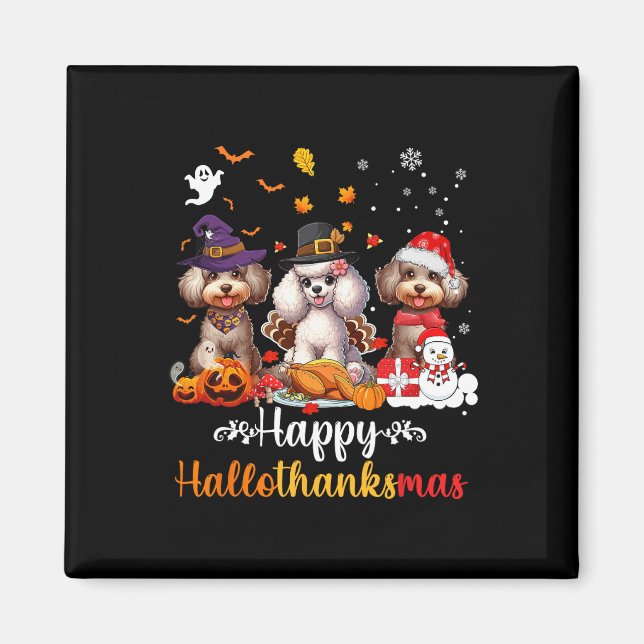 Imán Feliz Hallothanksmas Poodle Dog Halloween Christma (Frente)
