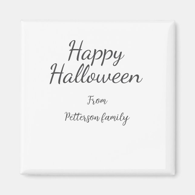 Imán Feliz Halloween agregar nombre de familia caligraf (Frente)