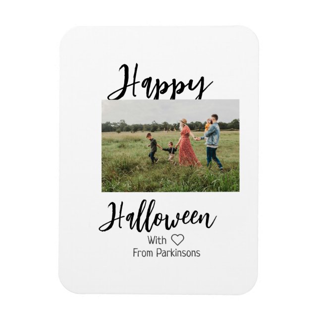 Imán Feliz Halloween agregar nombre de familia foto sim (Vertical)