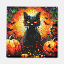 Imán Feliz Halloween Black Cat Bats Pumpkins