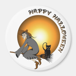 Imán Feliz Halloween Black Cat y Witch