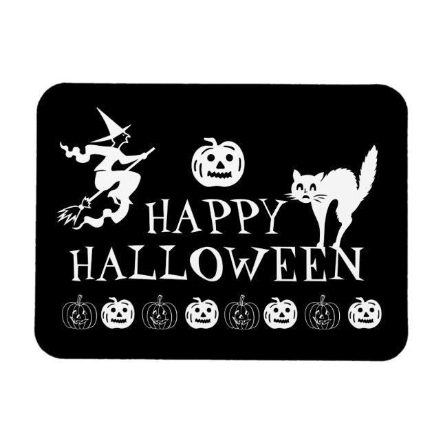 Imán Feliz Halloween blanco negro espantado (Horizontal)