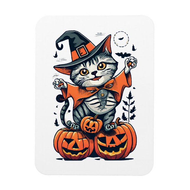 Imán Feliz Halloween Bruja Gato (Vertical)