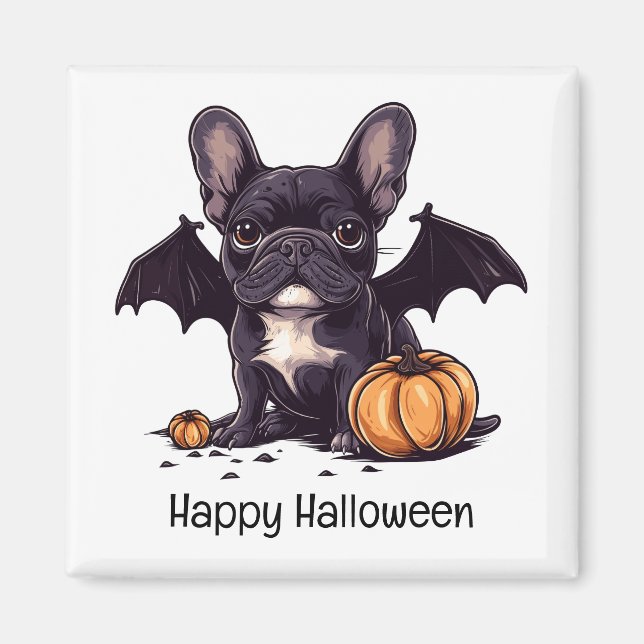 Imán Feliz Halloween Bulldog francés Bat Wings (Frente)