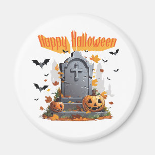 Imán Feliz Halloween Cabeza Piedra Y Murciélagos Vampir