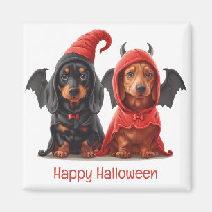 Imán Feliz Halloween Dachshund Perros Devil Bat