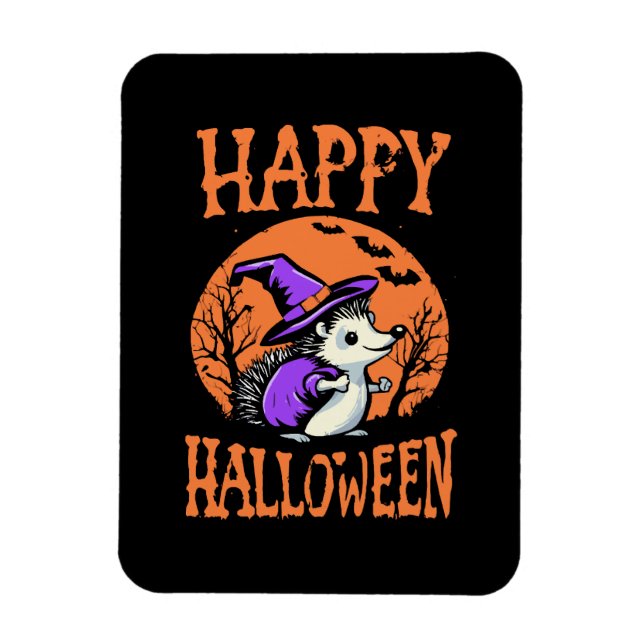 Imán Feliz Halloween Erizo Bruja (Vertical)