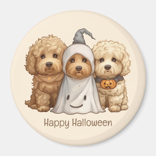 Imán Feliz Halloween Goldendoodle Dogs (Frente)