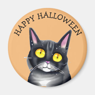 Imán Feliz Halloween lindo gato negro ojos amarillos