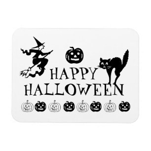 Imán Feliz Halloween negro blanco espeluznante