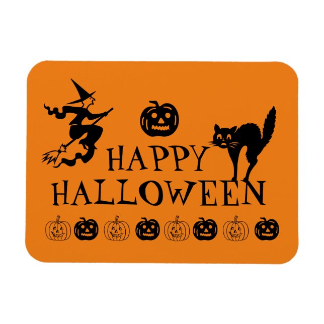 Imán Feliz Halloween negro y naranja espantado (Horizontal)