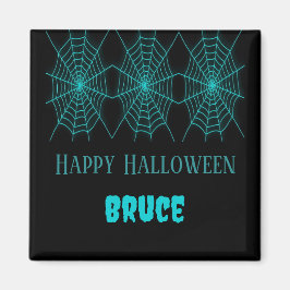 Imán Feliz Halloween neurona azul spiderweb negro