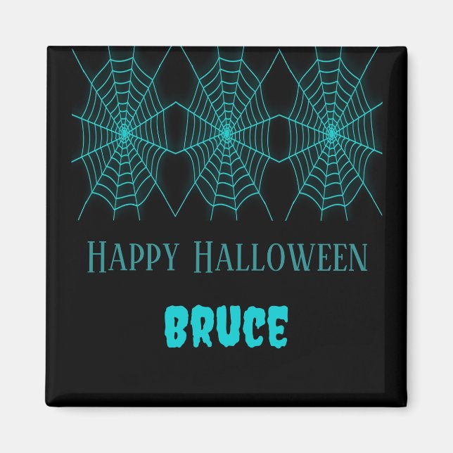 Imán Feliz Halloween neurona azul spiderweb negro (Frente)