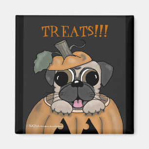 Imán Feliz Halloween-Pug en la linterna de Jack O'