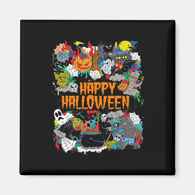 Imán Feliz Halloween Spooky Retro (Frente)