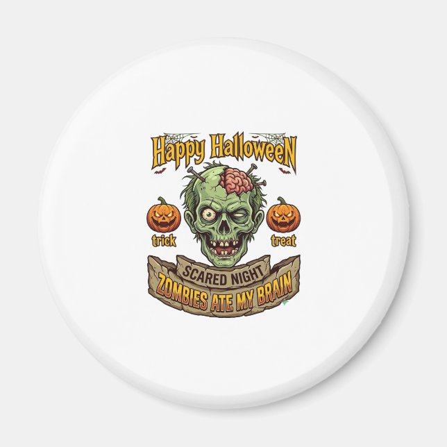 Imán Feliz Halloween Zombies Comieron Cerebro Cabeza de (Frente)