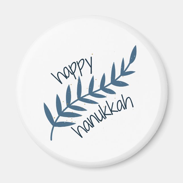 Imán Feliz Hanukkah (con hojas azules) (Frente)