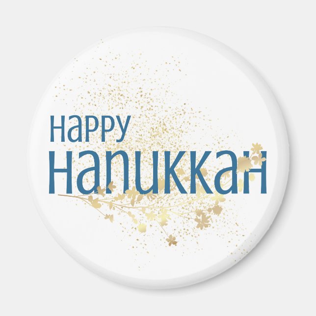 Imán Feliz Hanukkah (con oliage de oro) (Frente)