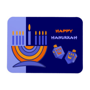 Imán Feliz Hanukkah. Menorah y Dreidels Gift