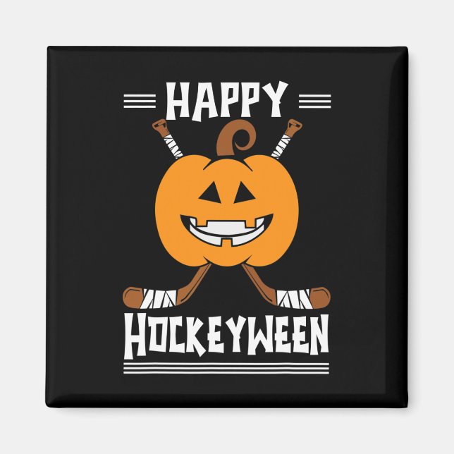 Imán Feliz Hockeyween Halloween Ice Hockey Player y H (Frente)