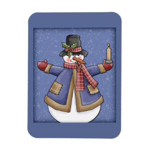 Imán Feliz hombre de nieve con velas