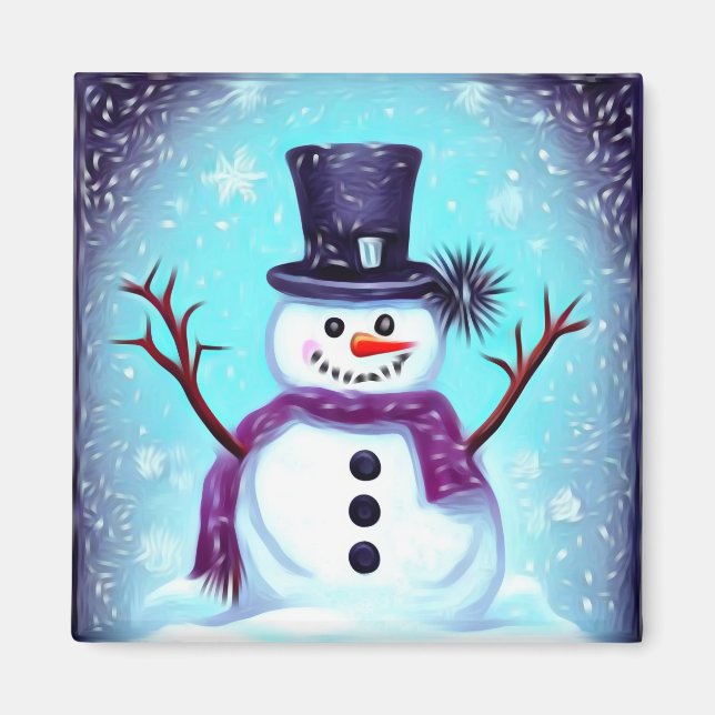 Imán Feliz hombre de nieve pintado (Frente)