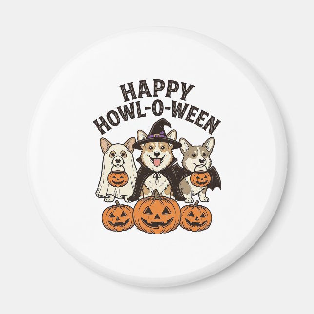 Imán Feliz Howl-O-Ween Corgi Halloween Perro Vector Dis (Frente)
