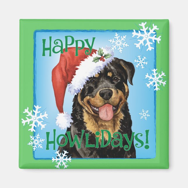 Imán Feliz Howlidays Rottweiler (Frente)