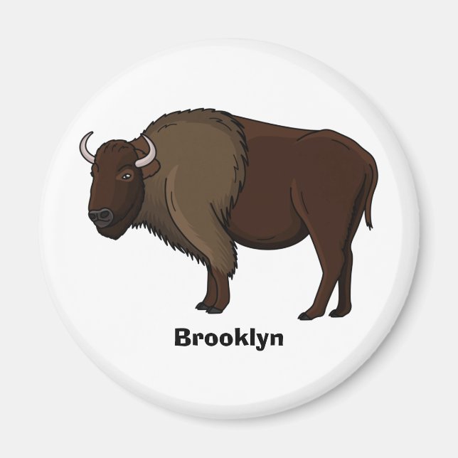 Imán Feliz ilustracion de búfalo de bisonte americano (Frente)
