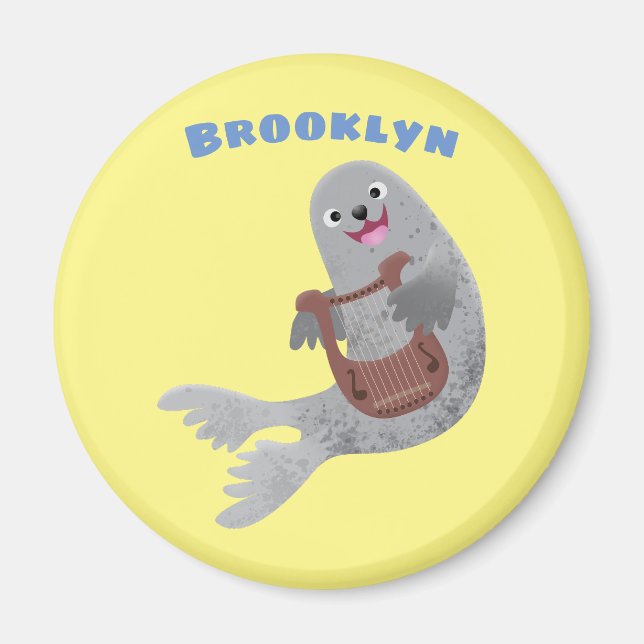 Imán Feliz ilustracion de personalizado de foca de arpa (Frente)