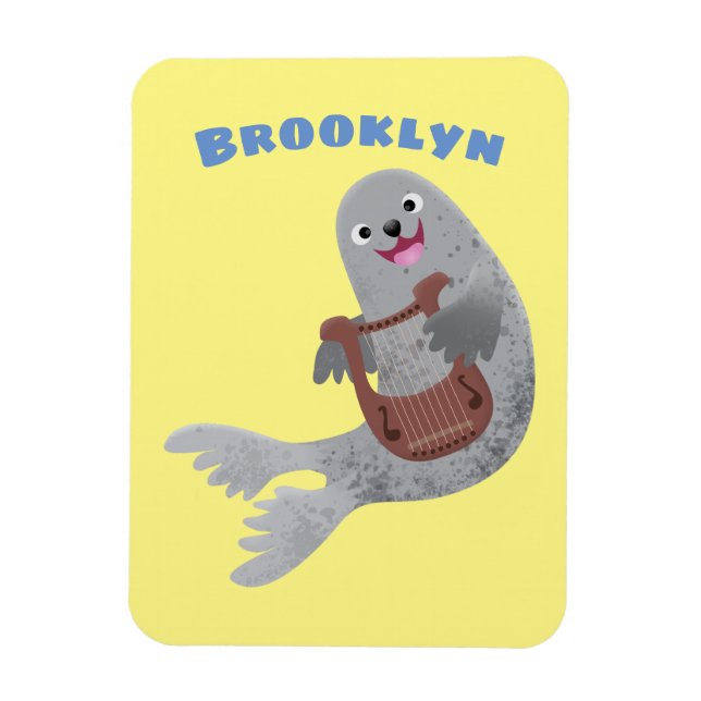 Imán Feliz ilustracion de personalizado de foca de arpa (Vertical)