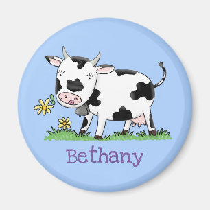 Imán Feliz ilustracion de personalizado de vaca blanco