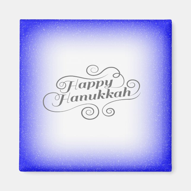 Imán Feliz Janucá de fondo azul blanco de 2 tonos (Frente)