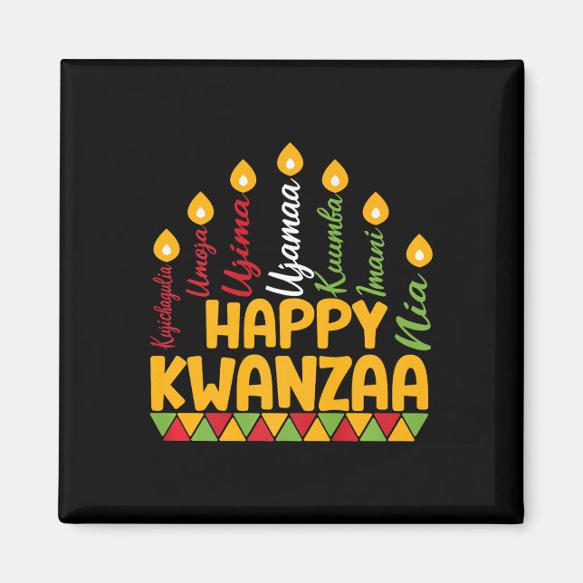 Imán Feliz Kwanzaa Kinara Siete Velas Principios de K (Frente)