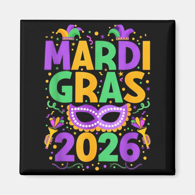 Imán Feliz Mardi Gras 2026 Disfraz Nueva Orleans Combin (Frente)