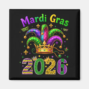 Imán Feliz Mardi Gras 2026 Sombrero de Bufón Hombres Mu