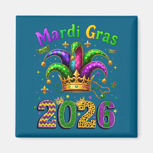 Imán Feliz Mardi Gras 2026 Sombrero de Bufón Hombres Mu