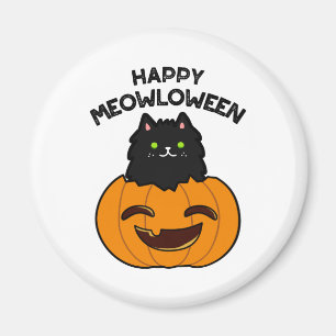 Imán Feliz Meowloween Funny Halloween Black Cat Pun