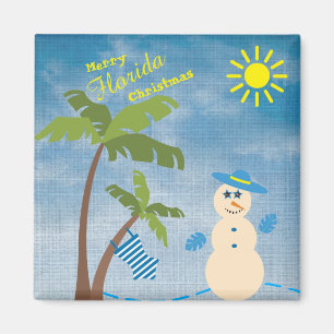 Imán Feliz muñeco de nieve tropical del navidad de la