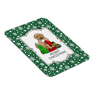 Imán Feliz Navidad 2 Goldendoodle (rojo dorado) Cute